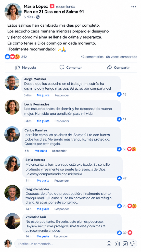 Comentarios reales en Facebook sobre el Plan 21 Días con el Salmo 91