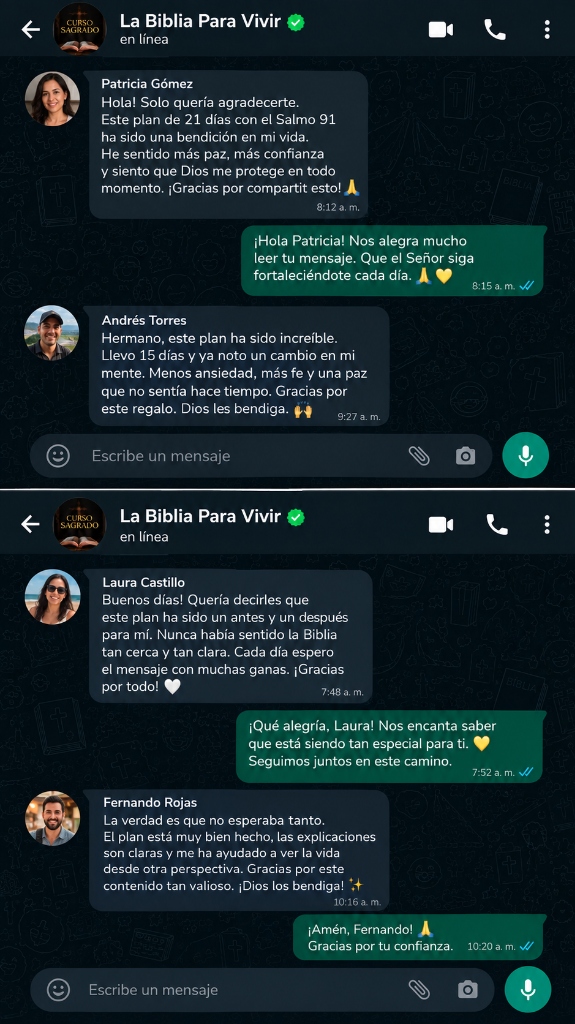 Conversaciones reales de WhatsApp sobre el Plan 21 Días con el Salmo 91